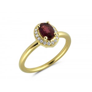 Δαχτυλίδι ροζέτα από χρυσό Κ18 με ρουμπίνι και διαμάντια