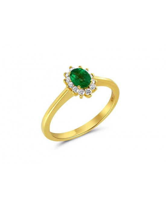 Petite emerald cluster ring with diamonds in 18k gold