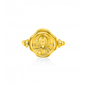 Διπλής όψεως δαχτυλίδι Ιησούς Χριστός Νικά από επιχρυσωμένο ασήμι 925°