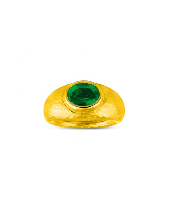 Σφυρήλατο αρχαϊκό δαχτυλίδι με σμαράγδι από χρυσό Κ18