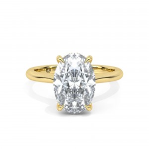 Oval solitaire engagement ring "Persephone" with Lab-Grown diamond and Hidden Halo, in 18k gold