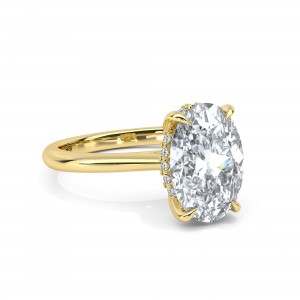 Oval solitaire engagement ring "Persephone" with Lab-Grown diamond and Hidden Halo, in 18k gold