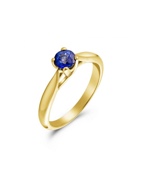 Blue sapphire solitaire engagement ring in 18k gold