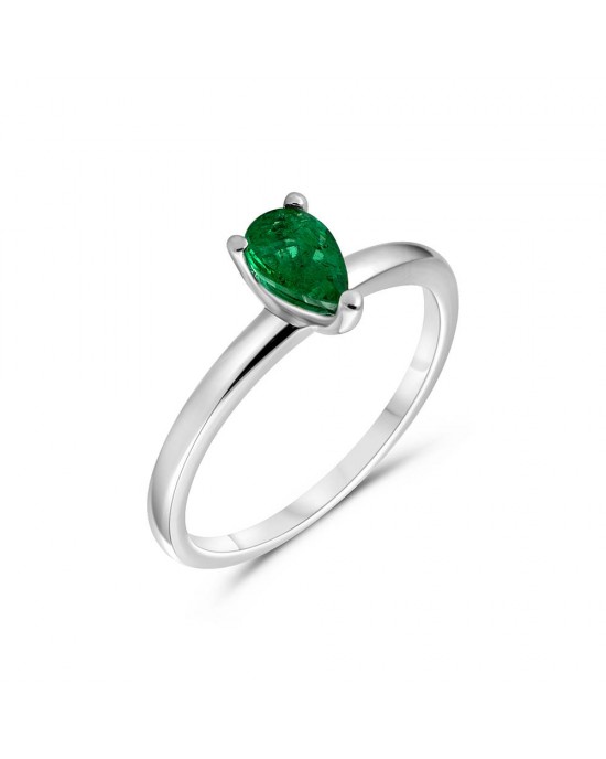 Ring with Pear shaped Emerald in 18k white gold  