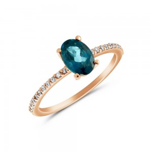 Δαχτυλίδι από ροζ χρυσό Κ18 με μπλε τοπάζι και διαμάντια