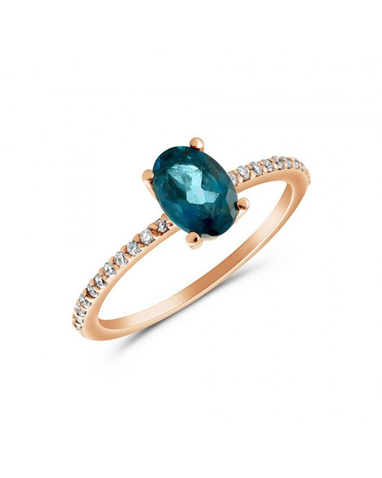 18K Pink Gold Ring with London Blue Topaz and Diamonds