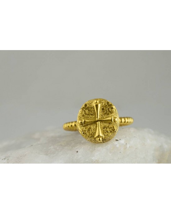 Βυζαντινό Δαχτυλίδι Κωνσταντινάτο από επιχρυσωμένο ασήμι 925°