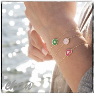 Round ceramic bracelet with diamonds in 14k gold, Ekan