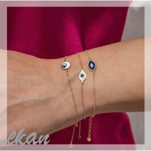 Blue evil-eye ceramic bracelet with diamonds in 14k gold, Ekan