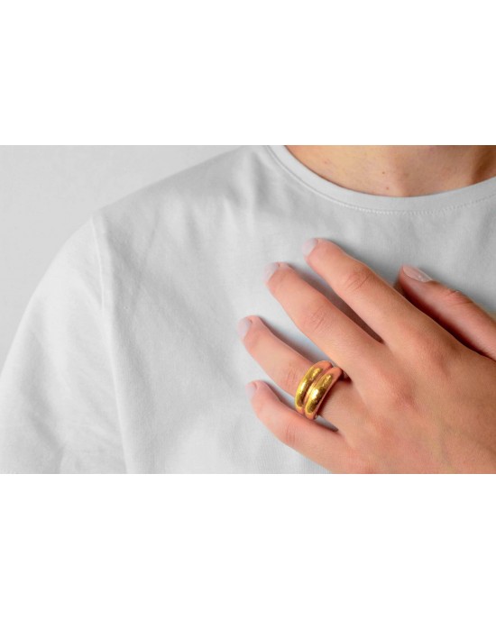 Διπλό σφυρήλατο δαχτυλίδι από χρυσό Κ18