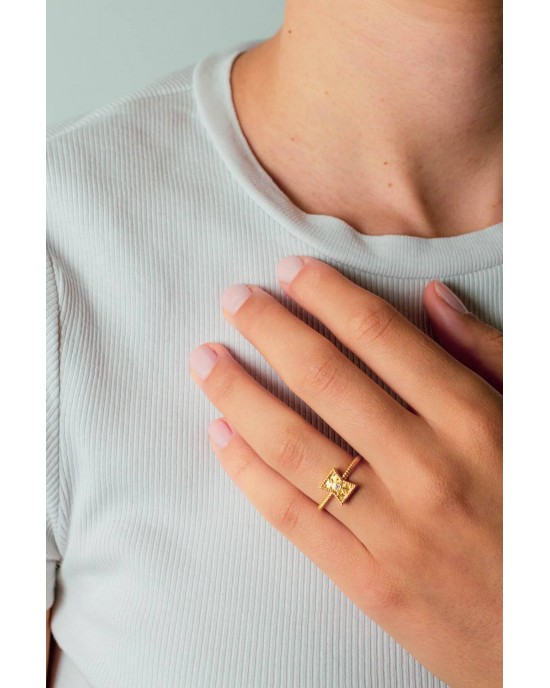 Βυζαντινό δαχτυλίδι με μπριγιάν από χρυσό Κ18