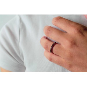 Σειρέ δαχτυλίδι με μαύρα σπινέλια από ροζ χρυσό Κ14 Σειρέ δαχτυλίδι με μαύρα σπινέλια από ροζ χρυσό Κ14