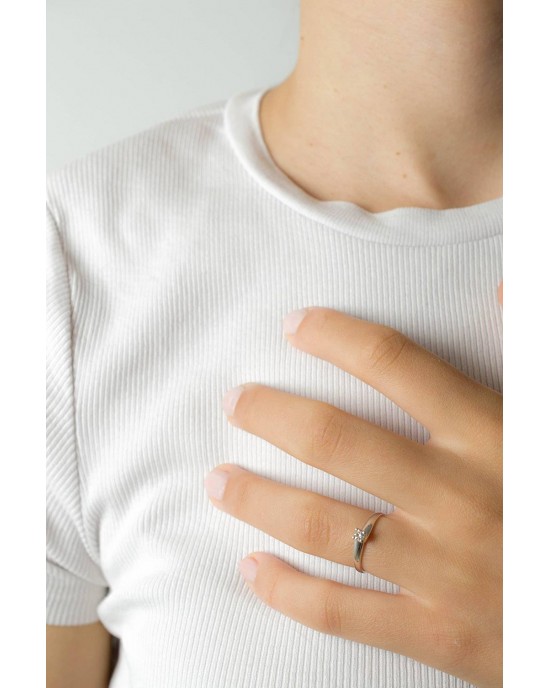 Μονόπετρο δαχτυλίδι από λευκόχρυσο Κ18 με διαμάντι μπριγιάν 0.08ct
