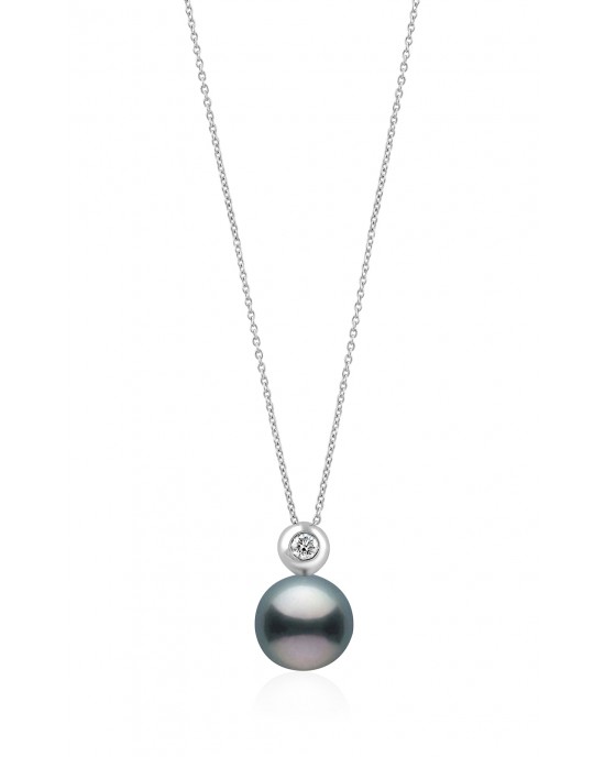 Pearl necklace with diamond in 18k white gold
