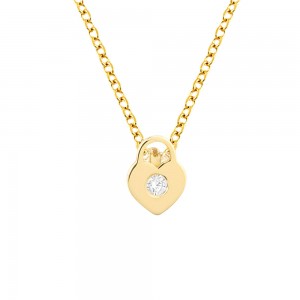 Κολιέ λουκέτο σε σχήμα καρδιάς με διαμάντι από χρυσό Κ14 Ekan