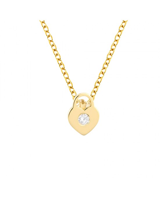 Κολιέ λουκέτο σε σχήμα καρδιάς με διαμάντι από χρυσό Κ14 Ekan
