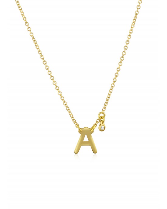 Κολιέ μονόγραμμα ''A'' με διαμάντι στην αλυσίδα από χρυσό Κ14 Ekan