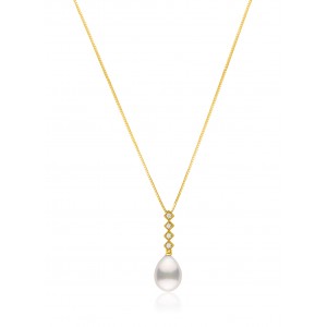 K18 Gold Drop Pearl Necklace with Diamonds 0.06ct