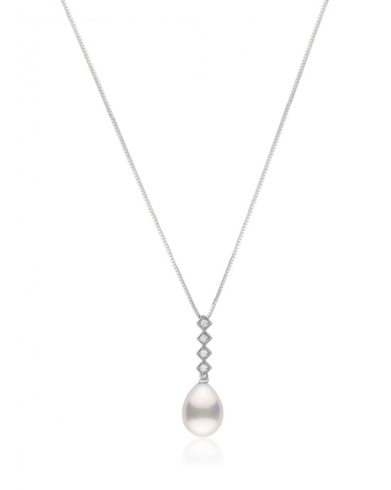 Necklace with pearl and diamonds in 18Κ white gold 