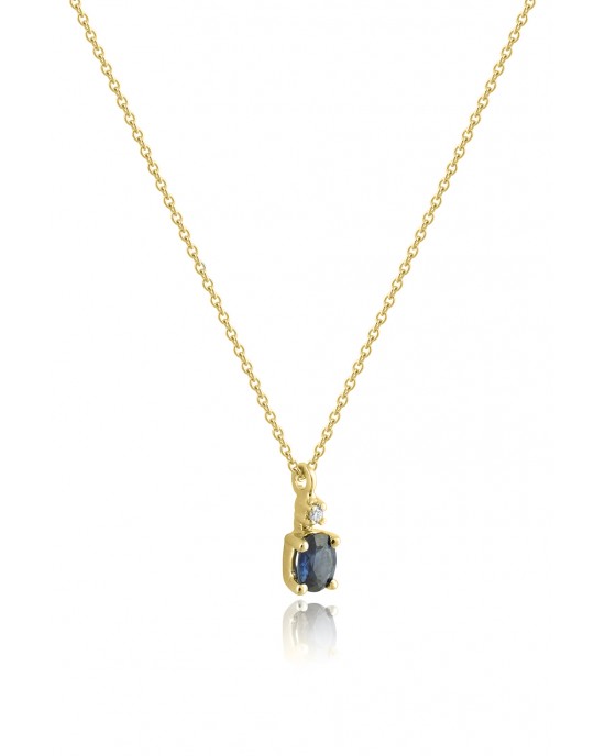 Κολιέ με μπλε ζαφείρι και διαμάντι από χρυσό Κ18