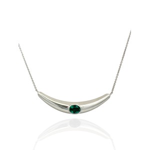 Half-moon emerald necklace in 18k white gold