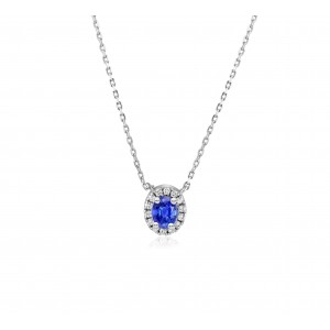 Cluster necklace with Ceylon sapphire and diamonds in 18k white gold 