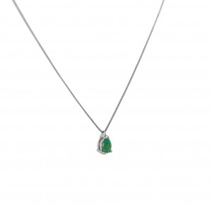 Κολιέ μονόπετρο με σμαράγδι από λευκό χρυσό Κ18 