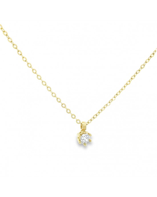 Solitaire necklace with cubic zirconia in 14k gold 