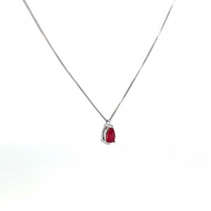 Drop necklace with ruby in 18k white gold