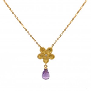 "Daisy" necklace with diamond and Amethyst in 18k gold 