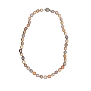 Oblong Multicolor Biwa Pearl Necklace with Sterling Silver 925° clasp