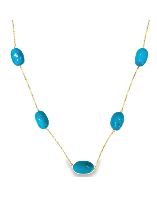 18Κ Gold Necklace with 5 Arizona Turquoise 
