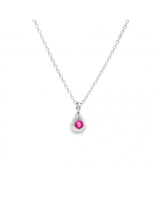 Μονόπετρο κολιέ με ροζ ζαφείρι από λευκό χρυσό Κ14