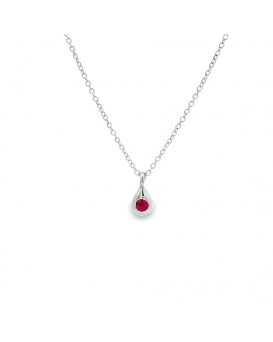 Μονόπετρο κολιέ με ρουμπίνι από λευκό χρυσό Κ14