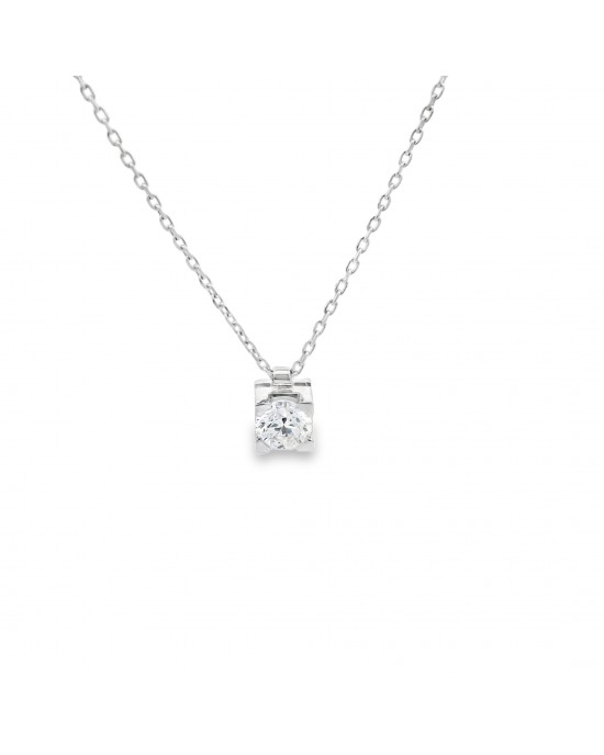 Diamond solitaire necklace 0.42ct in 18k white gold GIA Certified