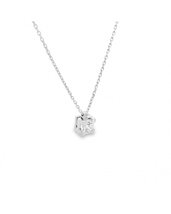 Diamond solitaire necklace 0.42ct in 18k white gold GIA Certified