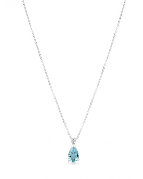 Aquamarine drop necklace with diamond in 18k white gold 