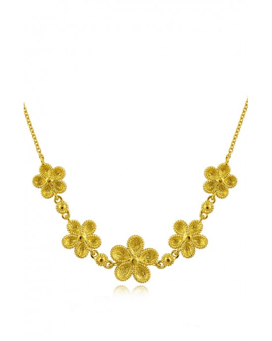 Archaic daisies necklace with diamonds in 18k gold