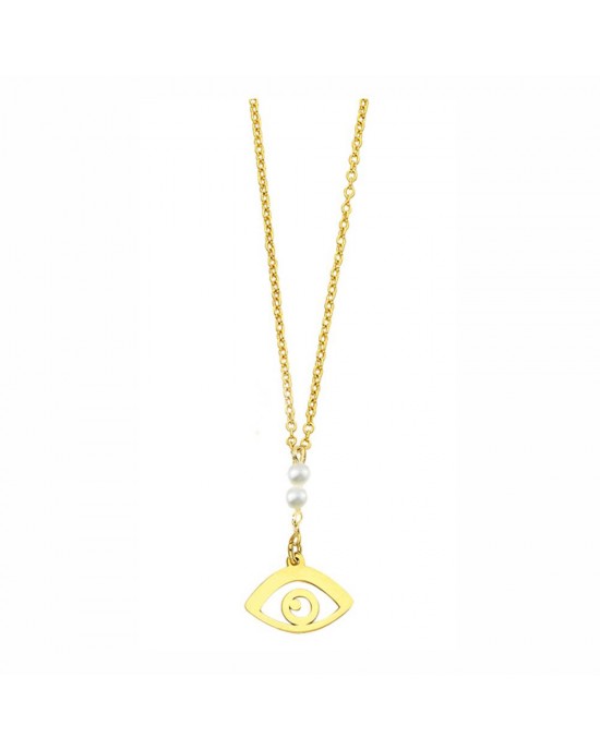 Evil-eye necklace with pearls in 14k gold Ekan