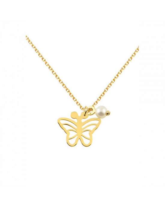 Butterfly necklace with preal in 14k gold Ekan