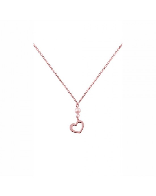 14K Pink Gold Heart Necklace with Pearl Ekan