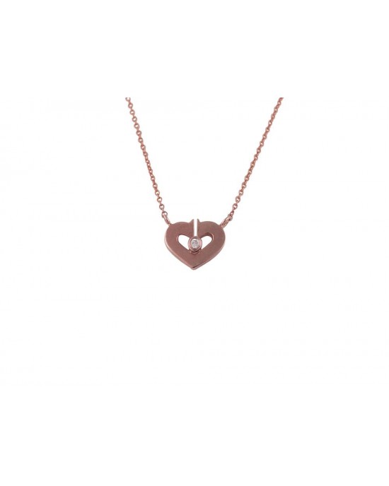 K14 Pink Gold Heart Necklace with Diamond 0.015ct