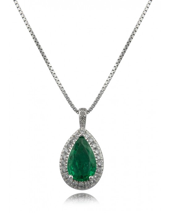 Emerald pendant with diamonds in 18k white gold