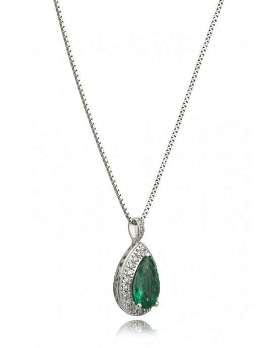 Emerald pendant with diamonds in 18k white gold