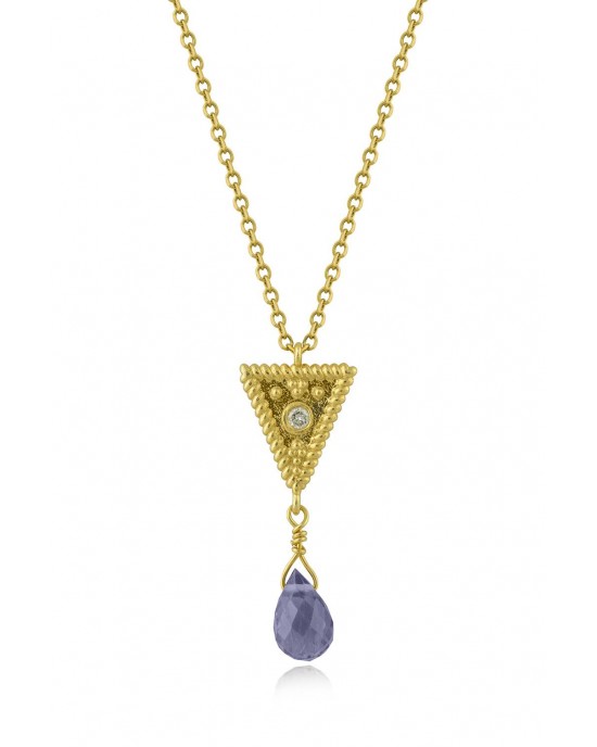 Byzantine Triangle Necklace with Diamond & Iolite in 18k Gold