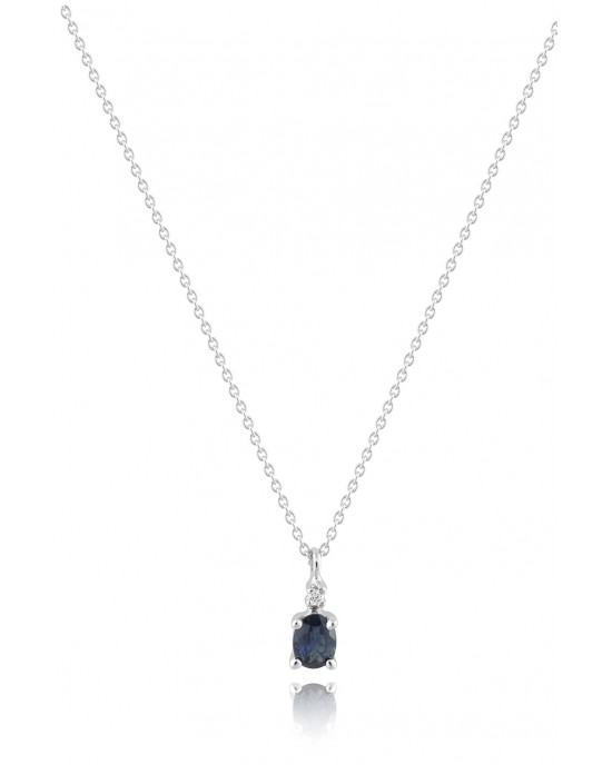 Blue sapphire necklace with diamond in 18K White Gold