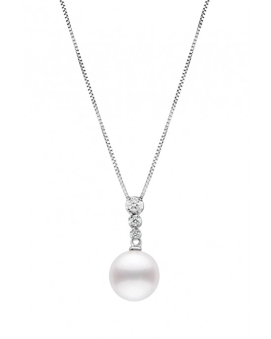 Drop pearl necklace with diamonds in 18K white gold 