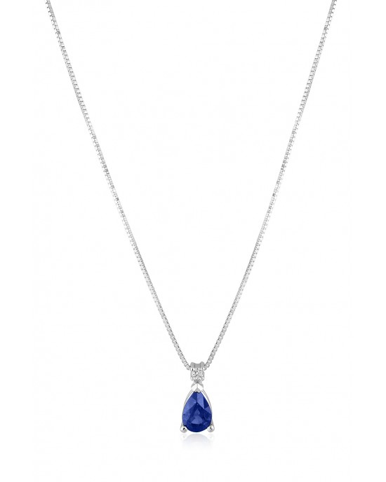 Drop necklace with sapphire and diamond 18k white gold 