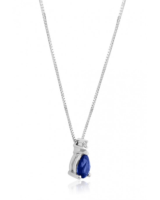 Drop necklace with sapphire and diamond 18k white gold 