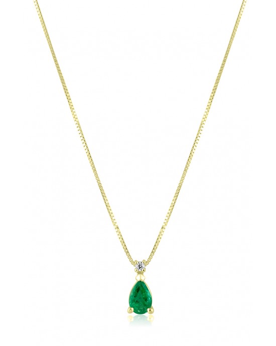 Emerald drop necklace with diamond in 18k gold 